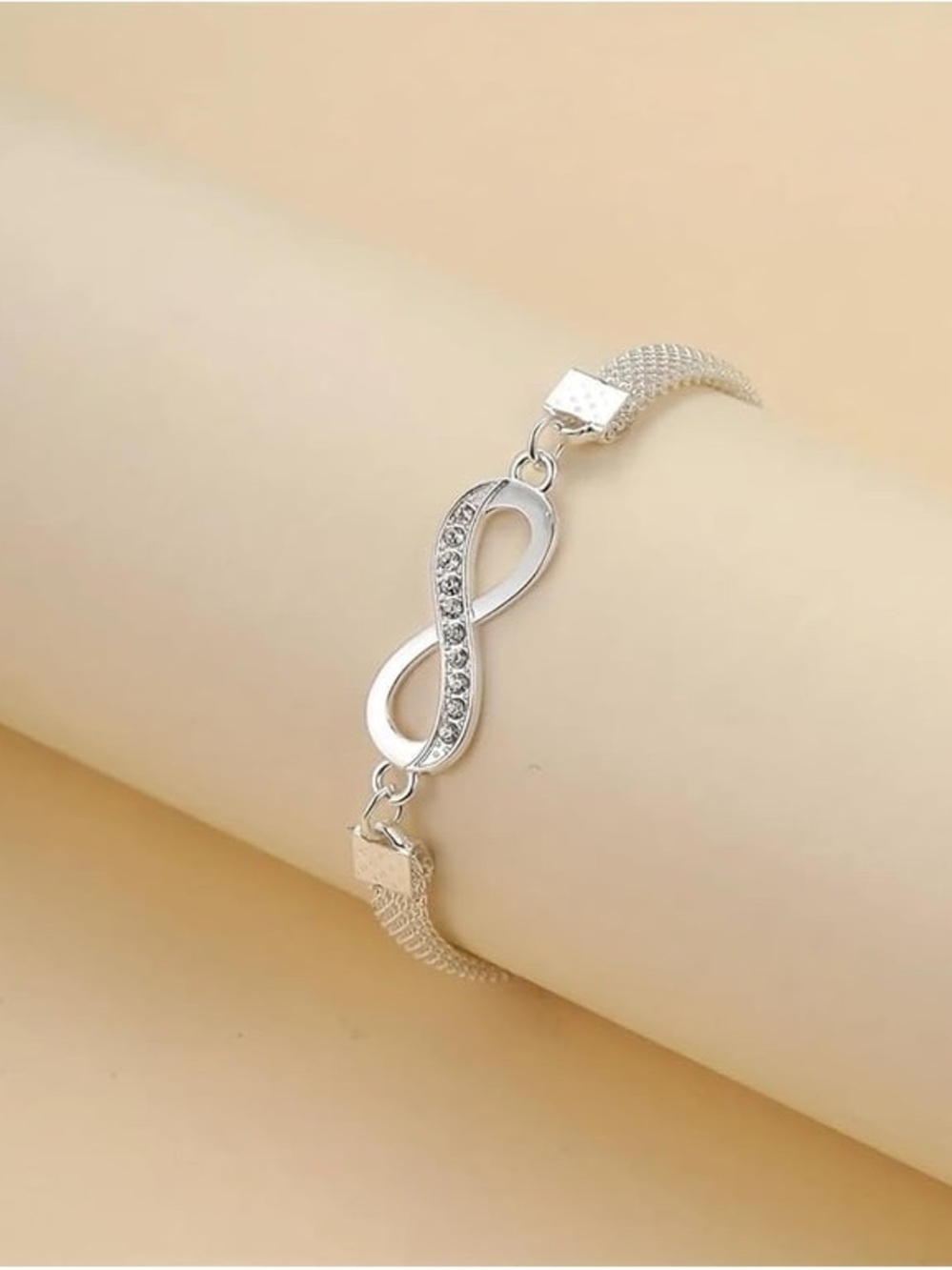 Delicate Silver Infinity Bracelet with Crystal Accents